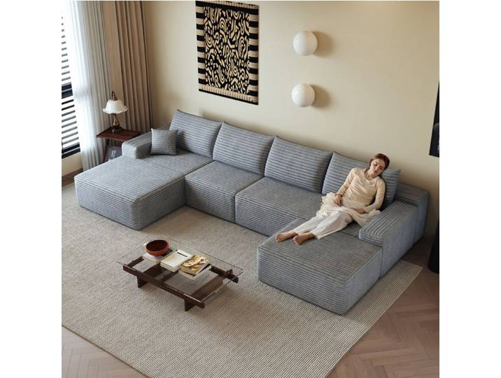 Canapé Compressé Canapé D'angle Modulable 340 Cm En Tissu Gris