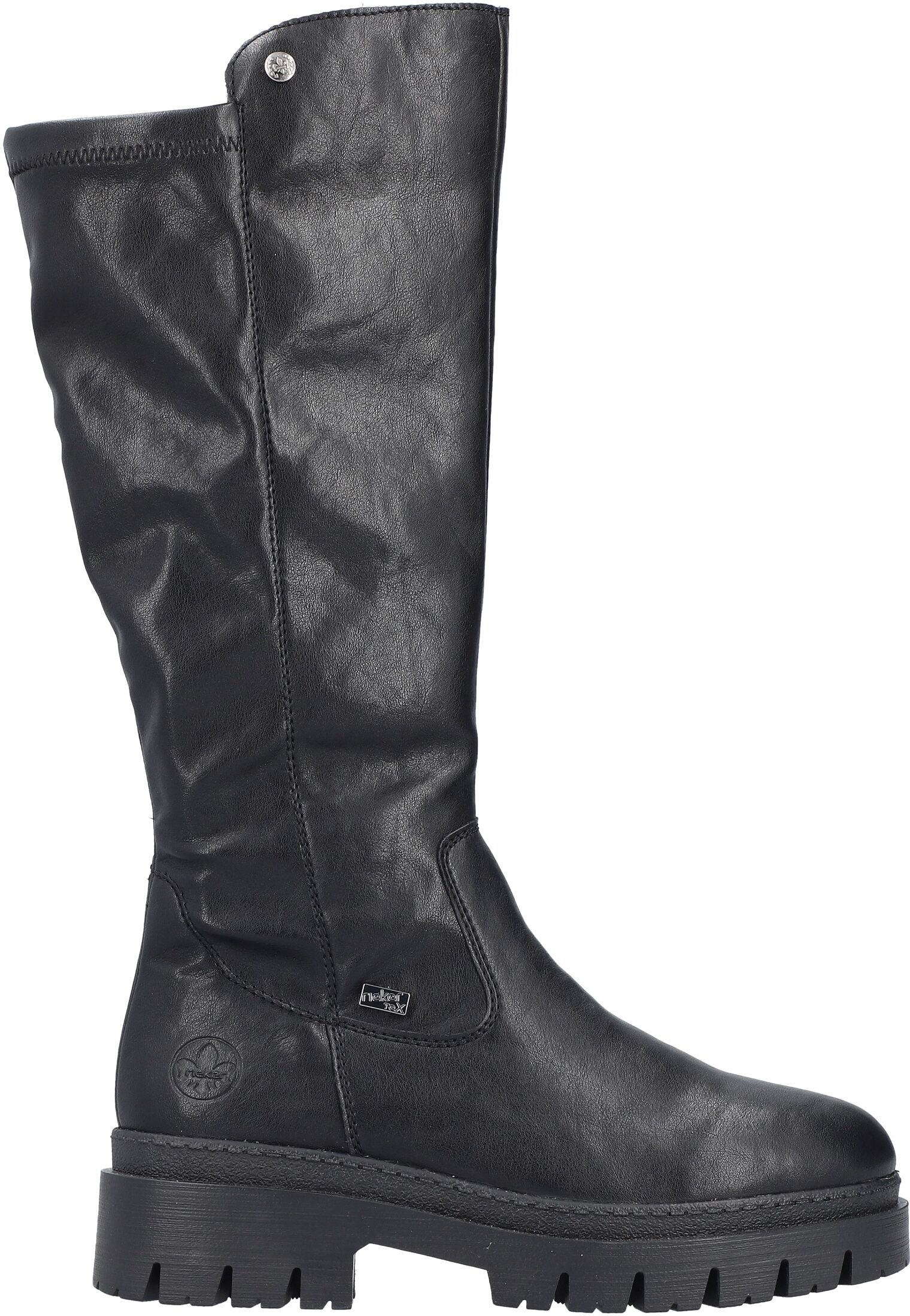 Winterstiefel RIEKER, Damen, Gr. 36, Warmfutter, Normalschaft, schwarz, Lederimitat, Schuhe Winterstiefel, Langschaftstiefel, Plateaustiefel mit Stretch am Schaft, TEX-Membrane