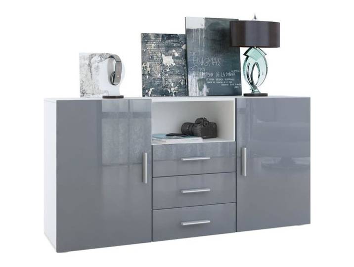 Vladon Buffet Commode Skadu en Blanc mat - Gris haute brillance