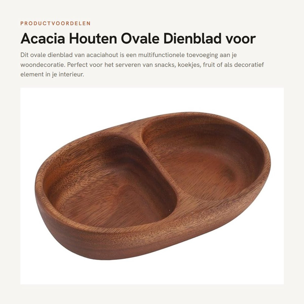 Dailygoods Ovaal Houten Dienblad - Multifunctionele Serveerschaal en Snackschaal met vakjes - Handgesneden Acaciahout
