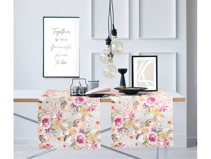 Tischläufer APELT 5451, Blumenmotive, stilvoll , rosa (rosé), B:140cm L:48cm, Baumwolle, Polyester, Tischdecken, Tischläufer, Zeitloses Motiv. stilvolle Tischgestaltung, Dekoration