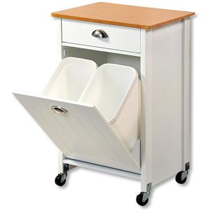 Kesper Küchenwagen 25526, weiß / braun, aus Holz, 50 x 79 x 37cm, Schublade & Abfalleimer