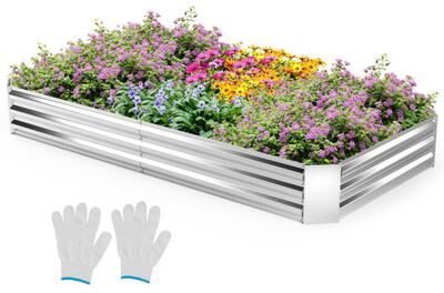Costway Metal Galvanized Raised Garden Bed with Open-Ended Base-8 x 4 ft