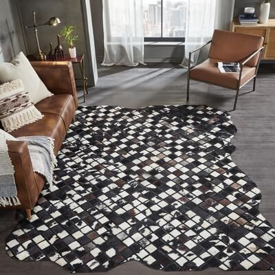KALATY Pelle Leather Mosaic Squares Abstract-Edged Area Rug