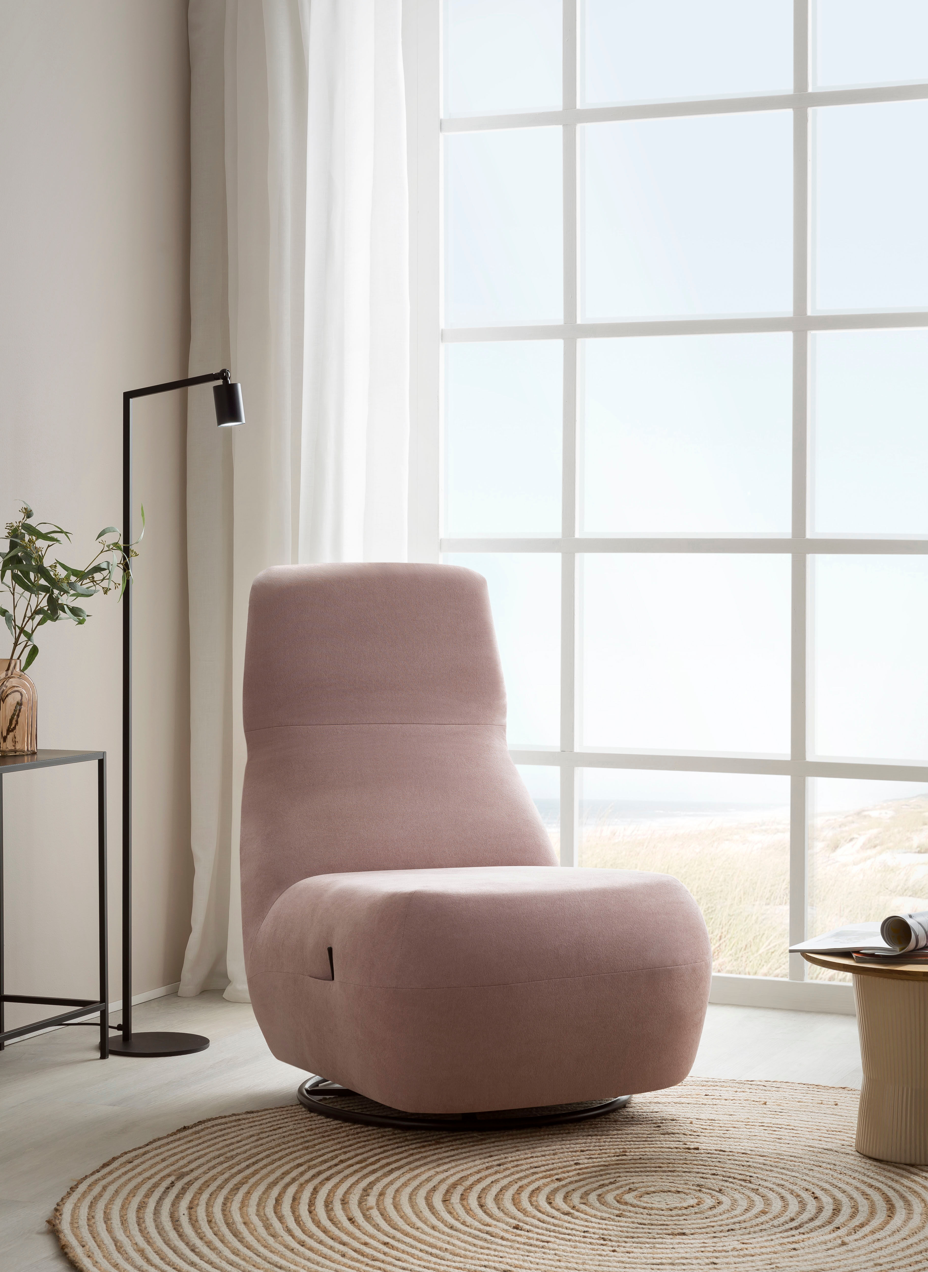 Relaxsessel HOME AFFAIRE "Emberson Sessel, Rückenlehne hochklappbar, Drehsessel", rosa (flamingo), B:68cm H:67cm T:88cm, 92% Polyester, 8% Nylon, Sessel, Relaxsessel, Rückenverstellung, Drehfunktion, wahlweise auch Swivel (Wipp) Funktion