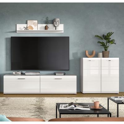 Wohnwand HOME AFFAIRE "FLORENZ, 3-teilige Wohn-Kombination, hochwertige MDF-Front", weiß (weiß hochglanz tiefzieh), B:255cm H:160cm T:41cm, Holzwerkstoff, Kastenmöbel-Sets, Wohnwand, Wohn-Kombination, Wohnzimmer-Möbel, Wohnzimmer,Kombination, Kombi