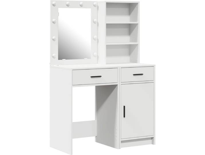 vidaXL - Dressing - tafel - set - met - LED - 2 - st - Wit - Bewerkt - hout