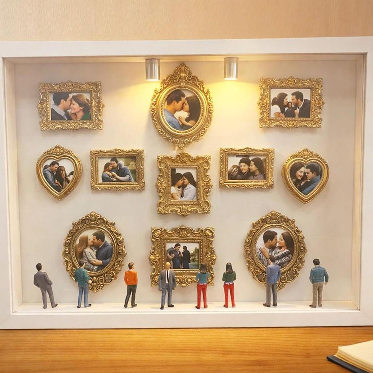 Set van 11 Mini Fotolijsten met LED-verlichting - Goud