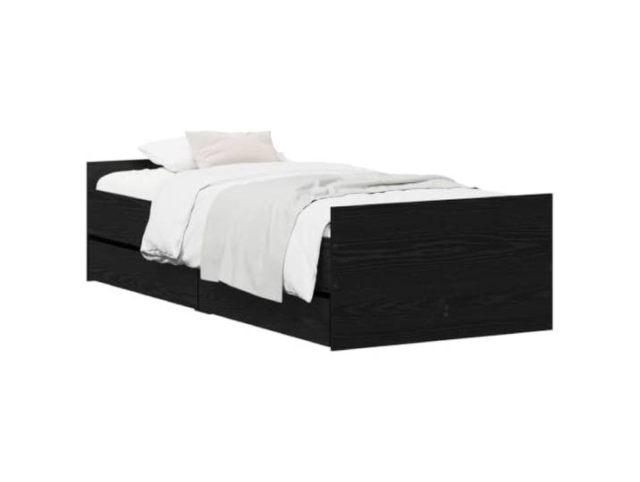 PUGYNBK Bettgestell Eiche Schwarz 100 x 200 cm Technisches Holz, fester Lattenrost, elegantes Kopfteil, fester Halt