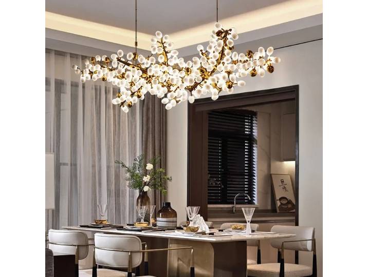 Postmoderne luxe lustres en verre blanc salon chambre Table à manger décoration lampes longue corde de raisin suspendus lumières Led