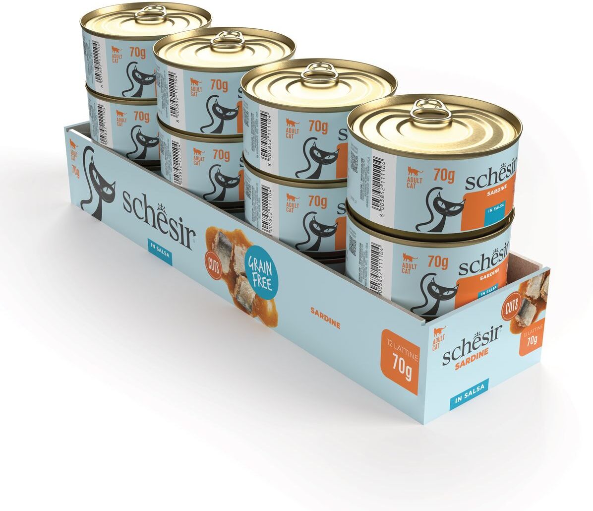 Schesir Cat Sardine Cuts Lattina Multipack 12x70G SARDINE
