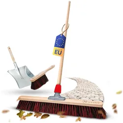 Kehr-Set Arenga-Elaston I Handfeger Kehrschaufel Straßenbesen 60cm mit Holzstiel I Industriebesen Gartenbesen