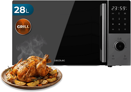 Microondas con grill - Cecotec Proclean 2800, 28 L, 900 W, Grill 1200 Convección 2200 8 programas, Plato 315 mm, Gris