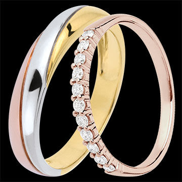 Edenly Saturne & Origine Trauring-Duo â€“ Dreifarbige Gold- & RosÃ©gold-Ringe m