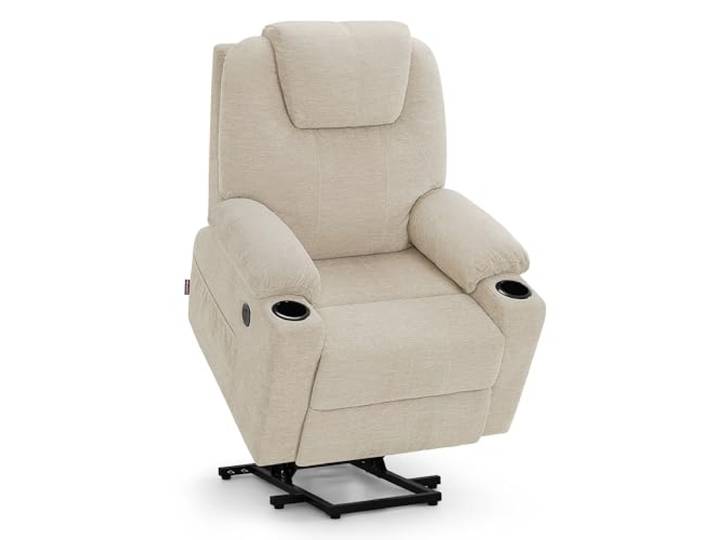 M MCombo Fernsehsessel mit Aufstehhilfe Elektrisch, Relaxsessel mit Liegefunktion bis 140°, Sessel mit Aufstehhilfe, mit Massage & Heizung, Knopf & Fernbedienung Verstellbar, 7040 (Stoff, Beige)