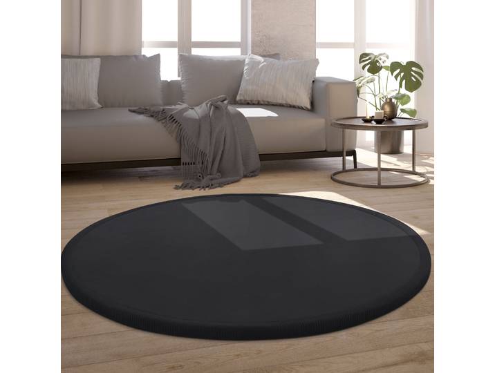 Teppich PACO HOME Tatami 475 , schwarz, H:24mm Ø:120cm, Polyester, Teppiche, Teppich, Kurzflor, Uni Farben, mit Memory Foam, waschbar