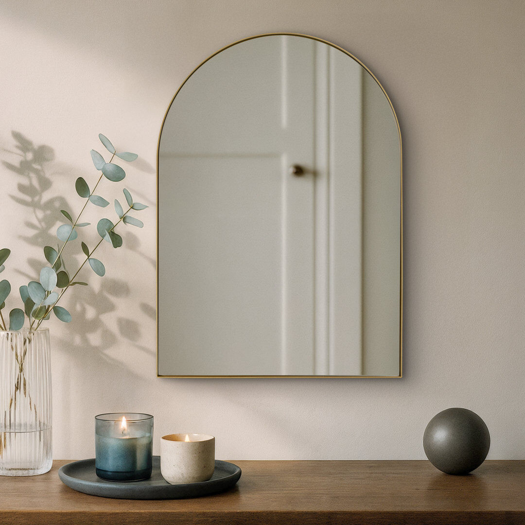 17 Stories Arch Metal Wall Mirror (50 x 70cm) Gold 70cm H X 50cm W X 2cm D