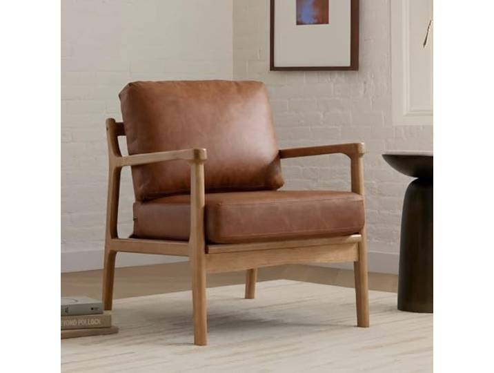 Ya-Home Vintage Sessel Loungesessel Wohnzimmer Relaxsessel mit Holzgestell, Kunstleder, Braun