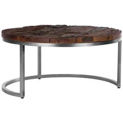 WOMO-DESIGN Couchtisch Surabaya Ø 70×35 cm – rund, Akazien-Massivholz/Nickel-Finish, handgefertigtes Unikat, Beistelltisch