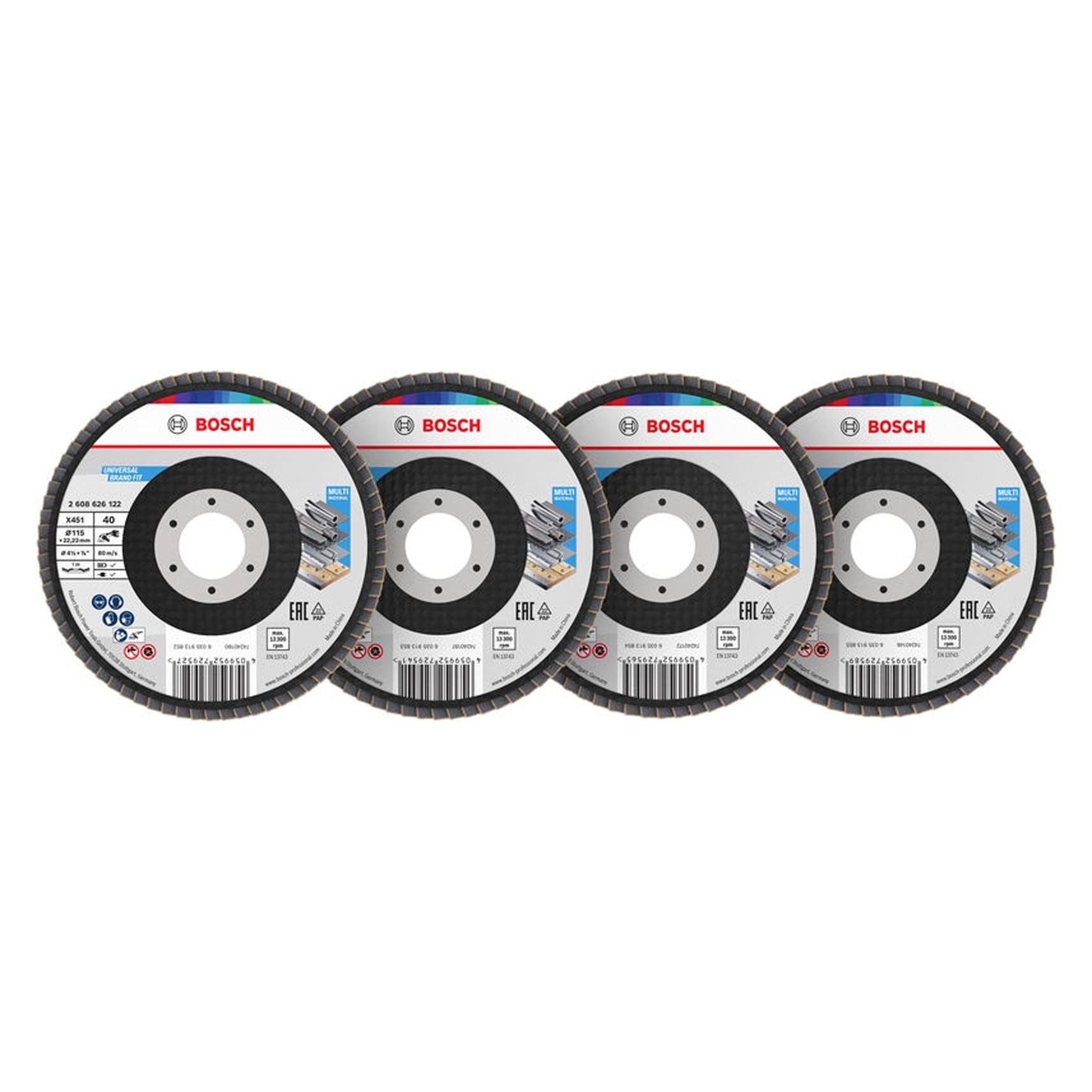 Bosch Professional Zubehör X451 Fächerschleifscheiben Set, 115 x 22,23 mm, K40/K60/K80/K120, Z29, 15-tlg (2608626161)