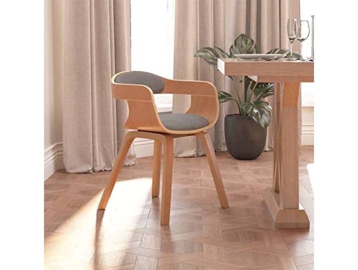 HGPOTUY Esszimmerstuhl Taupe Stoff Bugholz Gepolsterte Sitzflaeche, Belastbar bis 110 kg, Robustes Design, Ideal fuer Kueche und Essbereich