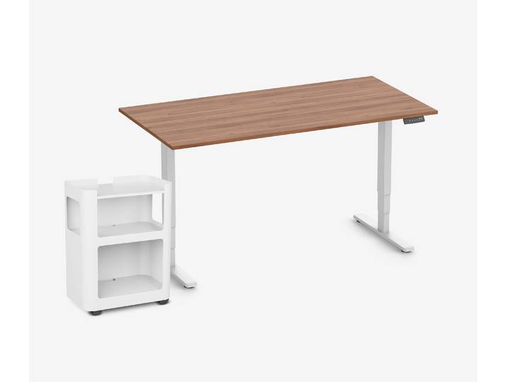 FOKUS Schreibtisch + Rollwagen Nussbaum Weiß 160x80