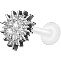 PTFE Labret mit Innengewinde + Titan-Aufsatz KRISTALLHERZ + SONNENSTRAHLEN