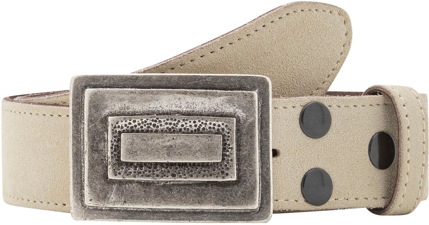 Ledergürtel RETTUNGSRING GÜRTEL, Damen, Gr. 115, beige (natur), Leder, unifarben, Gürtel Ledergürtel, mit austauschbarer Schliesse »Rechteck Gestapelt Silber« natur 115