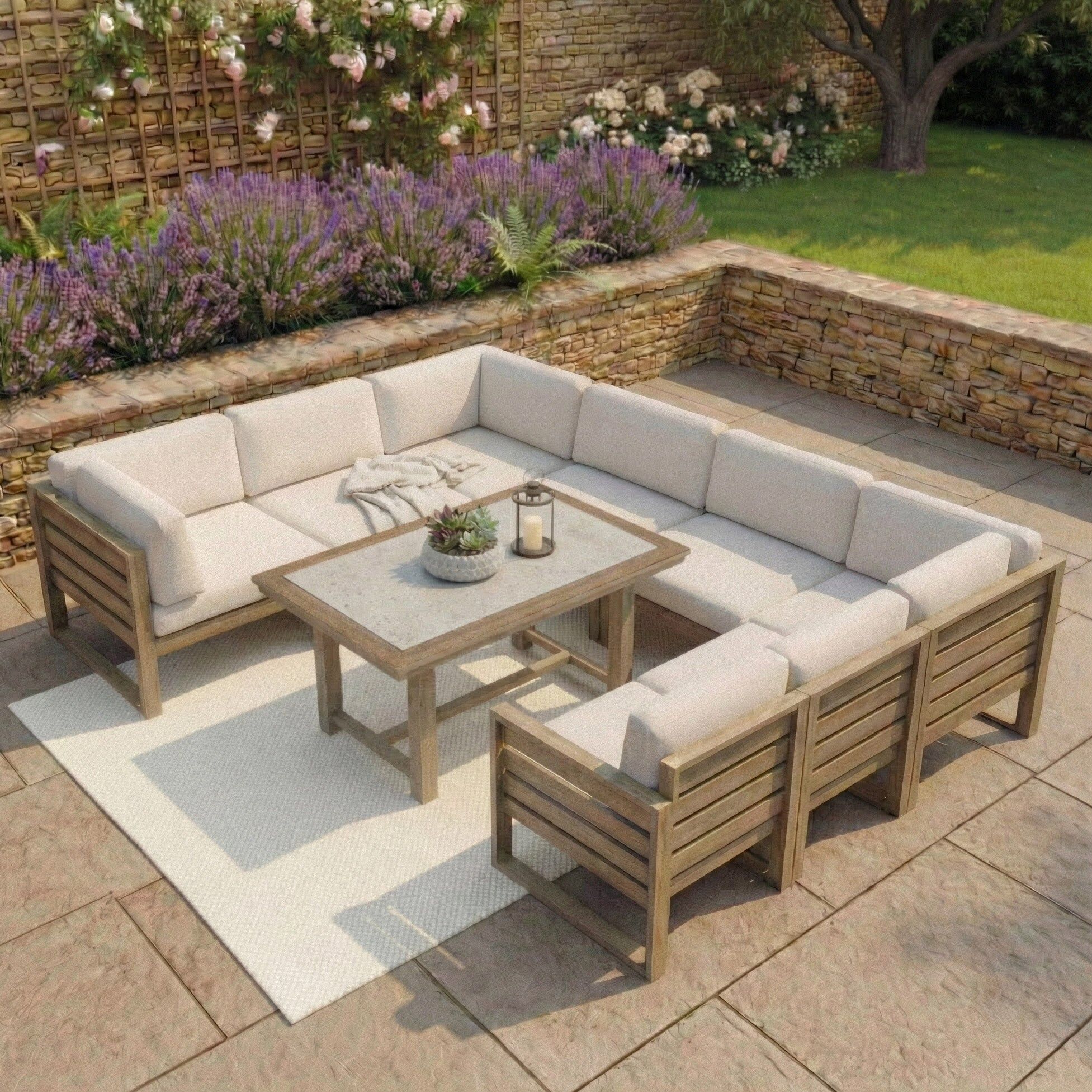 Harbour Lifestyle Andora U Shape Corner Sofa Set with 2 in 1 Table in Weathered Brown