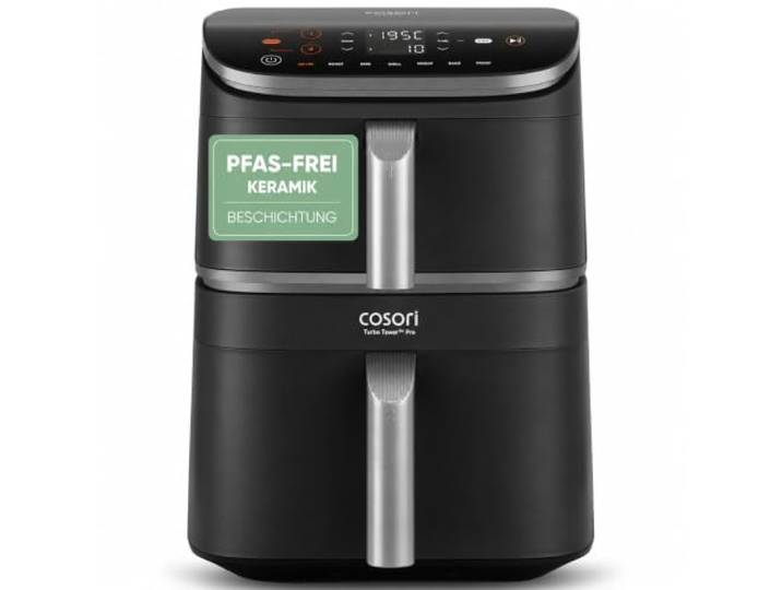 Cosori Airfryer, Turbo Tower Pro, 10,8L Dual Blaze Tech PFAS-freie Keramikbeschichtung, Automatische Luftstrom-Regulierung, 2630W, Eissilber