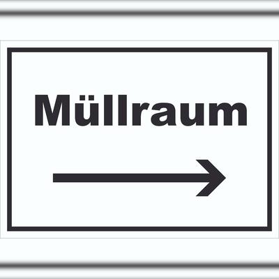 HB-Druck Müllraum Schild mit Text Richtungspfeil rechts Abfall Mülltrennung waagerecht A2 (420x594mm)