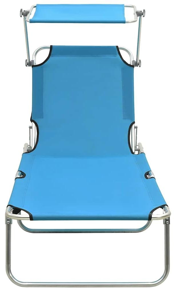 vidaXL Opvouwbare ligstoel met zonnescherm, blauw, aluminium