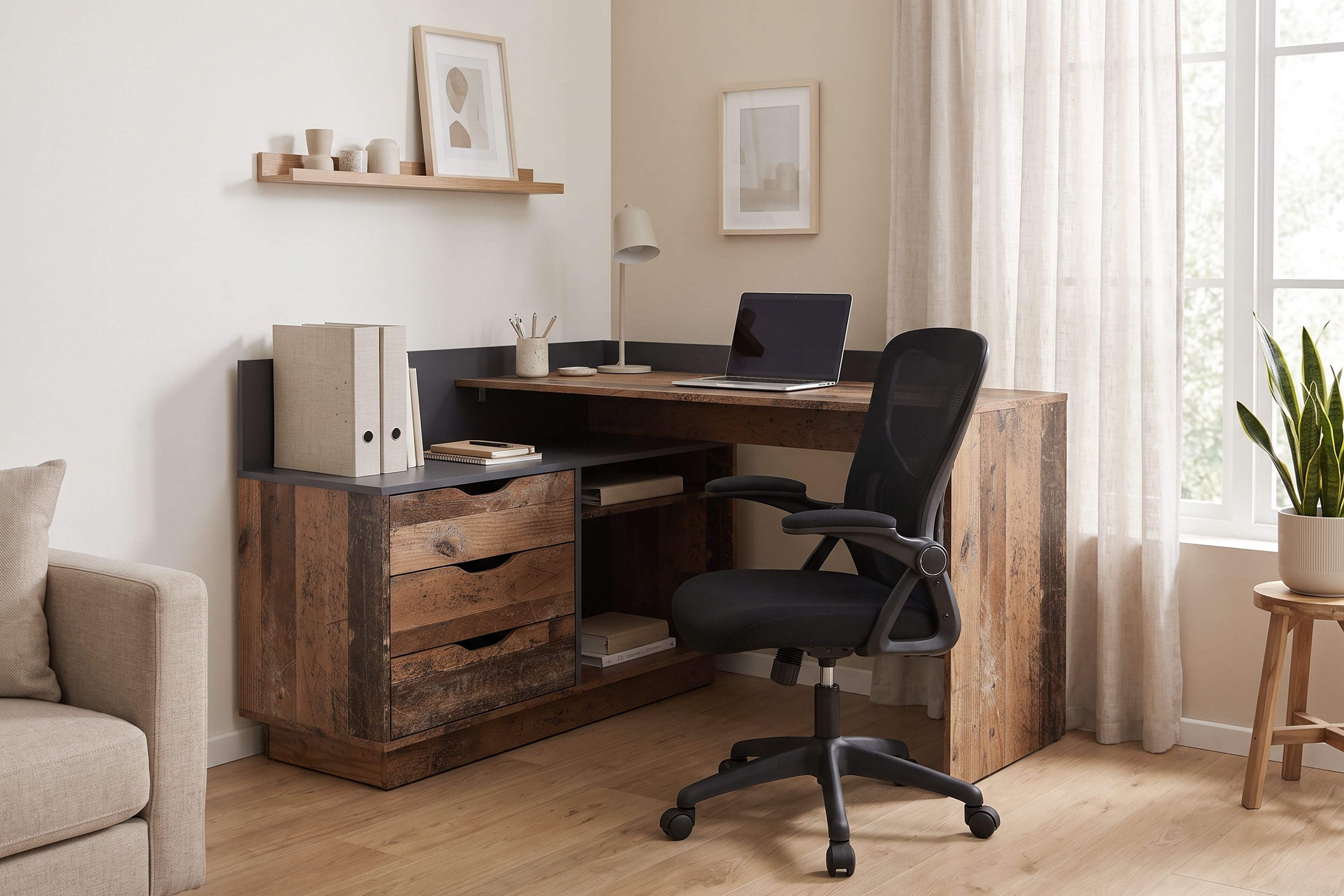 Eckschreibtisch GOODPRODUCT "Bexley", braun (old wood, anthrazit, old wood, old wood), B:129cm H:83,5cm T:105cm, Tische, Eckschreibtisch, mit viel Stauraum, Breite 129 cm, rechts oder links montierbar old wood, anthrazit, old wood, old wood B/H/T: 127cm x