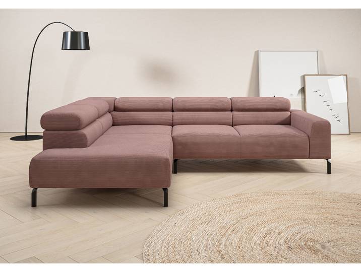 Ecksofa HOME AFFAIRE Antonelli, L-Form, inkl. Kopfteilverstellung, Breite 276 cm, bequem , rosa (altrosa), B:276cm H:71cm T:219cm, 95% Polyester, 5% Nylon, Sofas, Ecksofa, ohne Sitztiefenverstellung, in Feincord, altrosa