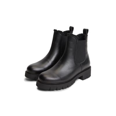 Winterboots TOMMY JEANS "TJW CLEATED CHELSEA BOOTS WL", Damen, Gr. 36, wärmend, schwarz, Elastischer Einsatz, Nappaleder, unifarben, Basic, Schuhe Winterboots, Blockabsatz, Stiefelette, Chelseaboots mit typischer Logoflag