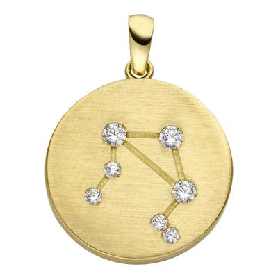 Sternzeichenanhänger JOBO "Anhänger Sternzeichen rund", gold (gelbgold 333, weiß), Schmuckanhänger, Damen, Waage, Gelbgold 333, 333 Gold rund matt mit Zirkonia