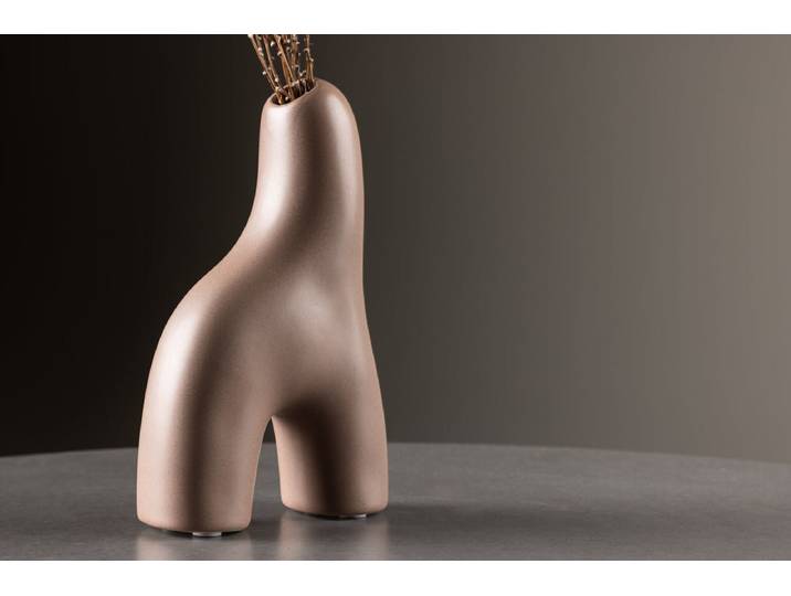 Vase Noara 16 cm – Skulpturales Designobjekt aus Steingut - Braun - Luxusbetten24
