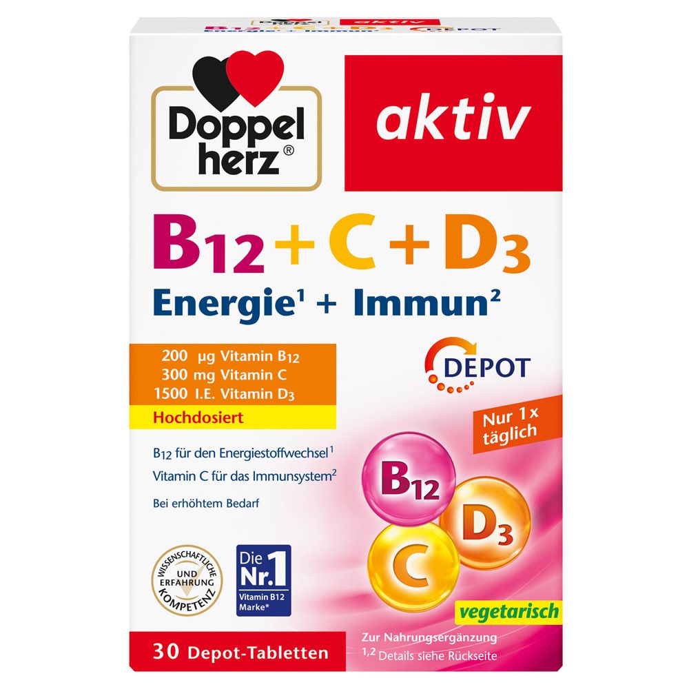 Doppelherz B12+C+D3 Depot aktiv Tabletten 30 St