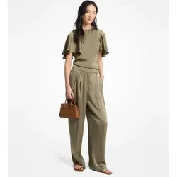 Michael Kors für Damen. MT6411QAYJ Grüne Satinbluse mit ausgestellten Ärmeln (40), Lässig, Kurzarm, Recyceltes Polyester
