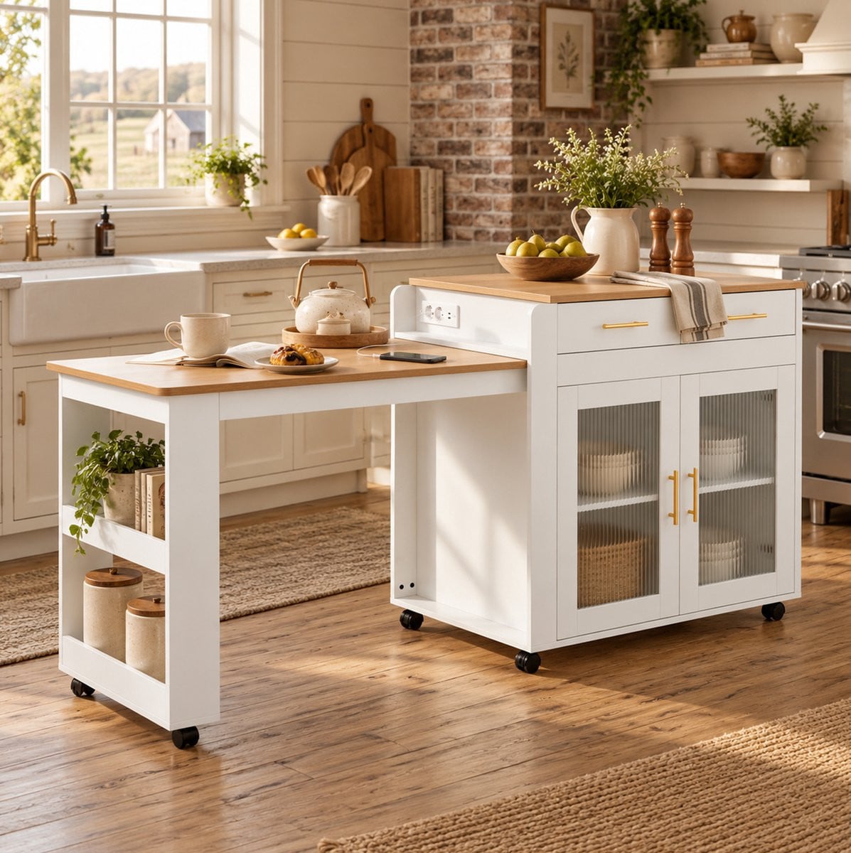 Wishdor Keukeneiland met uitschuifbare tafel en opbergruimte - Wit - B/D/H: 177 x 60 x 89,5 cm