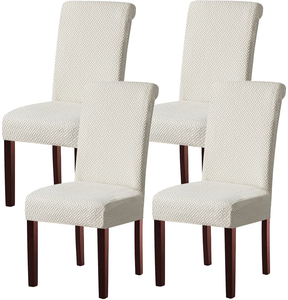 Ibenzoa Set moderne stretch stoelhoezen voor eetkamerstoelen in crème