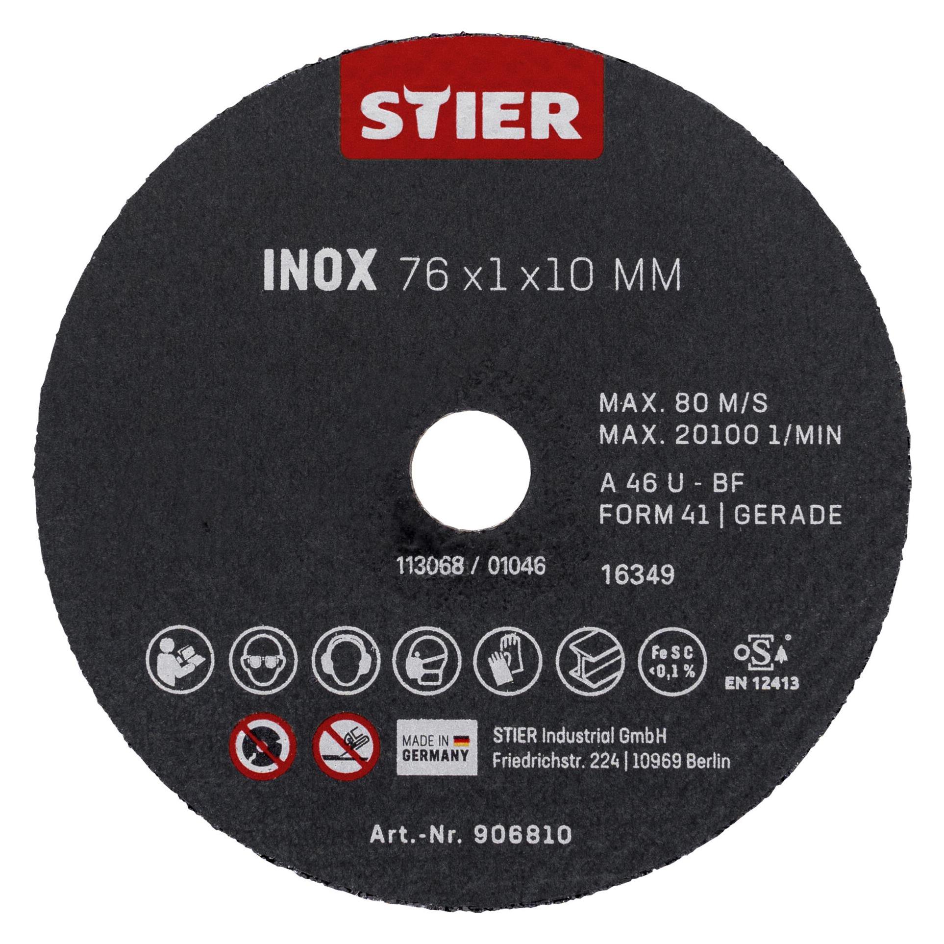 Stier Trennscheibe Edelstahl/Inox 76 x 1 x 10 gerade (71673656)