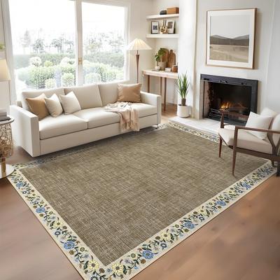 Garvee Rustic Floral Edge Washable Area Rug