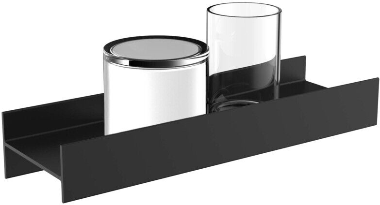 Emco Aura porte-verre/distributeur de savon liquide 853113400 noir mat, verre cristal clair, avec gobelet en verre cristal dépoli