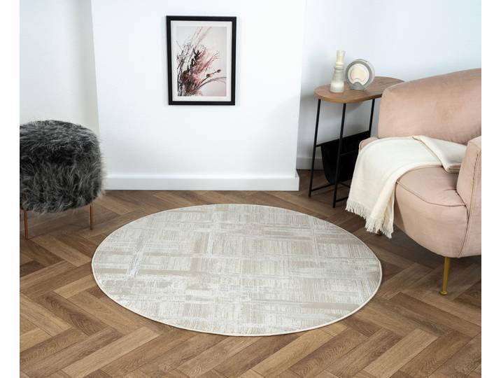Teppich My Favorite , beige (creme, hellgrau, weiß), B:120cm H:10mm L:120cm Ø:120cm, Polyester, MYFLAIR MÖBEL & ACCESSOIRES, Teppiche, Teppich, Kurzflor, modernes Design, besonders weich, auch in rund erhältlich