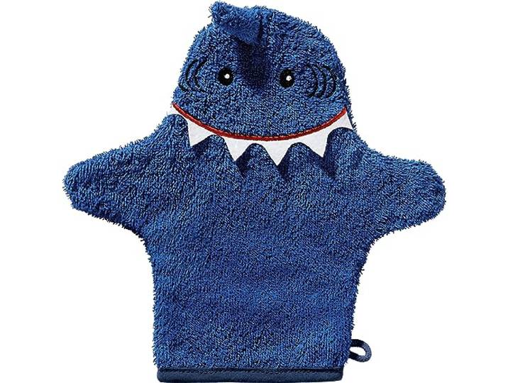 Erwin Müller Kinder-Waschhandschuh Hai Walk-Frottier blau Größe 25x28 cm