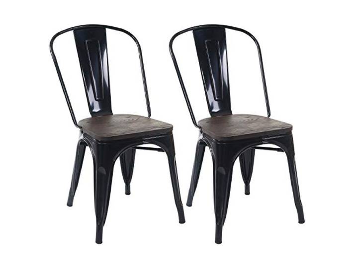 Mendler 2er-Set Stuhl HWC-A73 inkl. Holz-Sitzfläche Metall - schwarz
