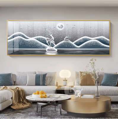Inspire Picks Chinese Style Golden Deer Canvas Wall Art Feng Shui Mountain Poster Decor 11 20x60cm No Frame