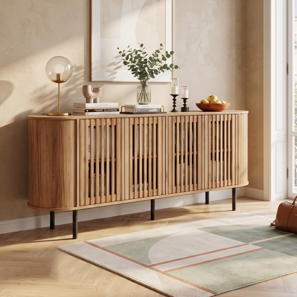 Urban Meuble Aparador efecto madera 4 puertas de rejilla 160x40x70cm