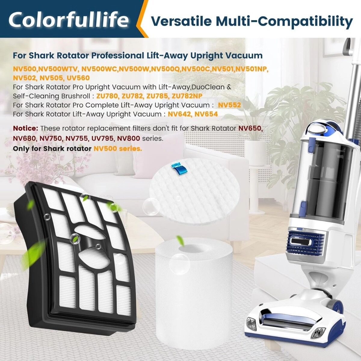 INF Kit de filtres de remplacement compatible avec Shark Rotator Pro lift-away série NV500 - 2 filtres + 4 cartouches,